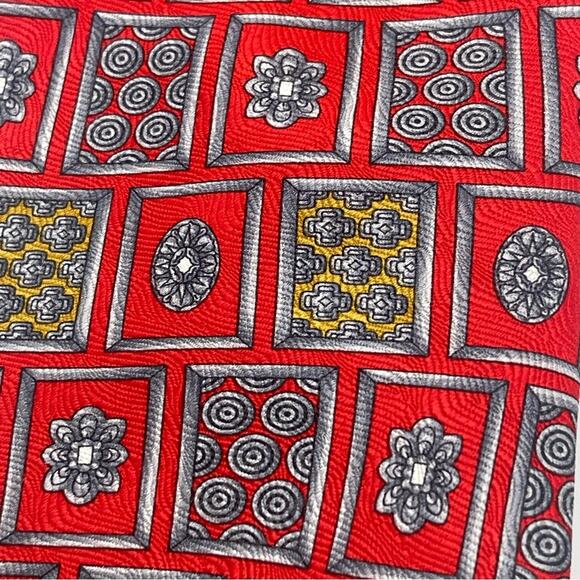 Jean de Lise Red Silver Gold Pure Silk Career Office Necktie NWOT - Picture 2 of 7